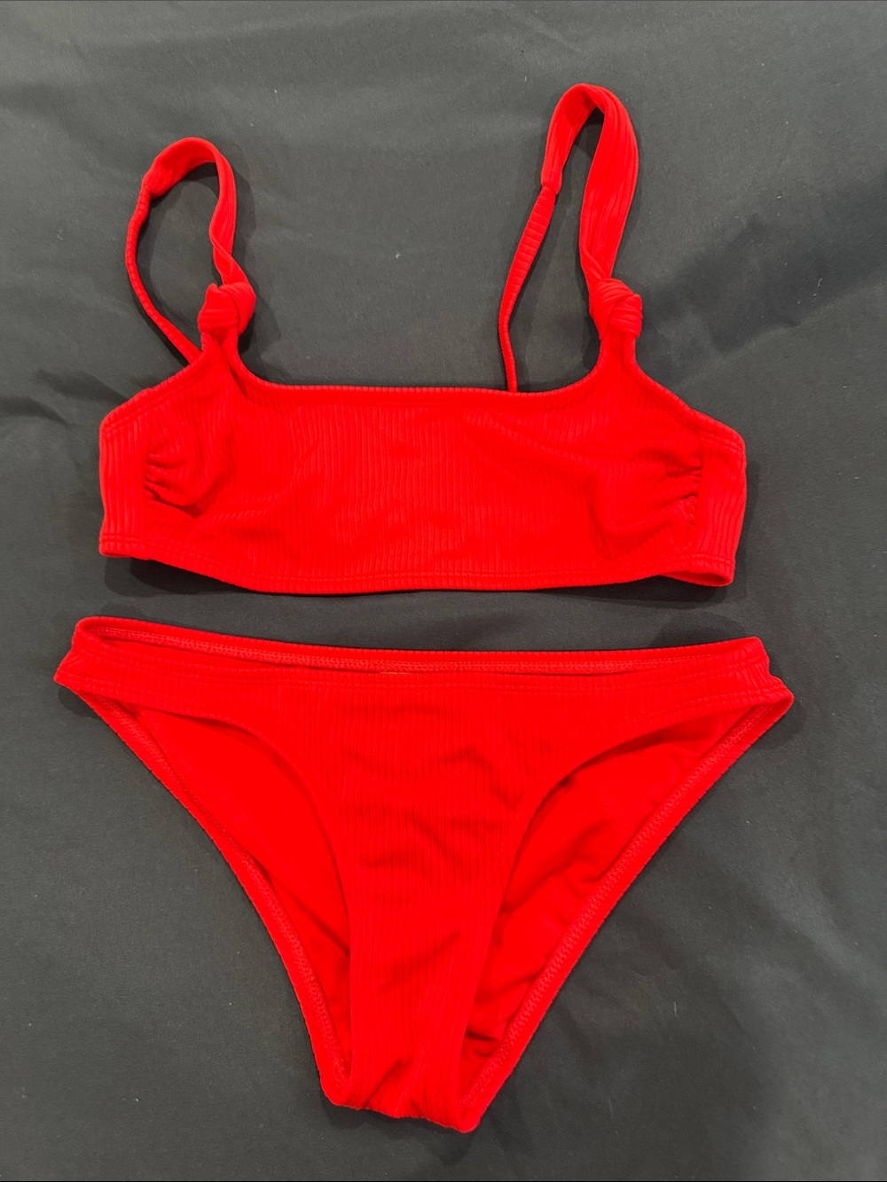 Exhilaration Red Ribbed Bikini Set - Two Piece Swimsuit- size bra s bottom